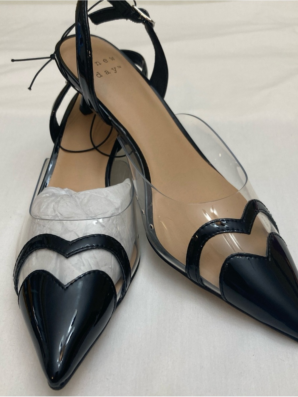 A New Day Black Heart Shaped Pointed Toe Slingback Flats 7